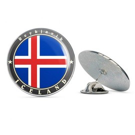 Reykjavik Iceland Flag Round Metal 0.75" Lapel Pin Hat Shirt Pin Tie Tack Pinback