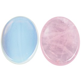 Lovionus89 Rose Quartz and Opalite Thumb Worry Stone Oval Stress Relax Reiki Crystal Healing Bag Palm Stones Pack of 2