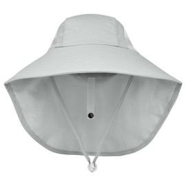 KIRAAT Kids Sun Hat UPF50+ Summer Beach Play Sun Protection Hats with Neck Flap for Ages 4~13 Girls Boys (CA/US, Alpha, One Size, Light Gray)