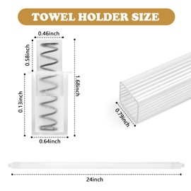 Earthtec 24 Inch Clear Adjustable Replacement Bathroom Towel Bar Rod Spring Loaded End Sturdy Plastic Wall Mount and for Kitchen Towel Storage Replacement Towel Bar for Ceramic Holder
