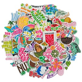 LEMIBK Summer Hawaii Iron on Patches Pack, Embroidered Iron on/Sew on Summer Patches Applique for Clothing, Hat, Backpack, Jeans, Jacket, Bag, Sock and More, Pack of 48