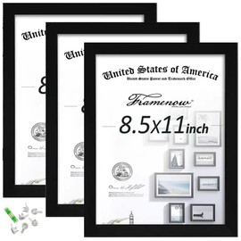 Framenow Framenow,8.5x11 Picture Frames Set of 3, Made of Real High Definition Glass and Solid Frame to Display Certificate or Pictures 8.5x11,To Wall and Tabletop Mounting, black. (8.5x11')