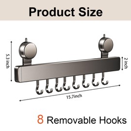 Saebume Kitchen Rail with 8 Hooks,No-drill Kitchen Utensil Holder,Pot and Pan Hanging Rack for Refrigerator, Metal Cabinet, Smooth Wall, Grill,Towel, Spoon, Coats, Bathrobe