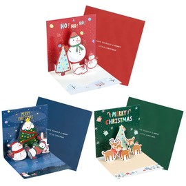 3D Christmas Cards with Envelope, Christmas Card with Sticker, Pop Up Card Christmas, Christmas Cards 3D, Christmas Pop Up Greeting Card Set, for Children, Family, Friends, Pack of 3