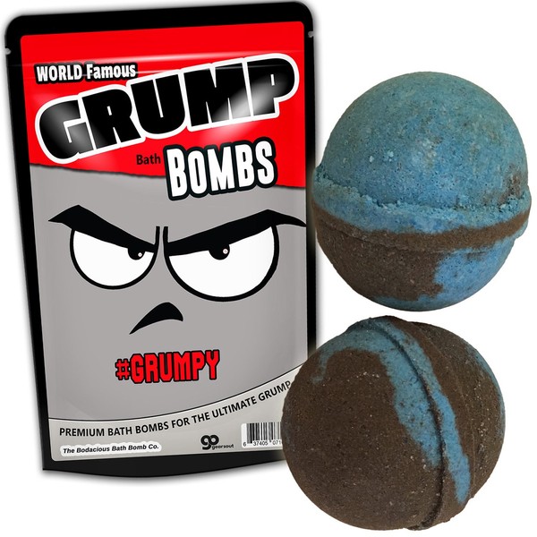 Giant Grump Bath Bombs XL Bath Balls Funny Bathbombs for Men Black and Blue Bath Fizzers Fun Old Man Gags Stocking Stuffers for Dads Grandpa Gags 2 Pack