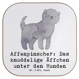 Mr. & Mrs. Panda Getränkeuntersetzer Affenpinscher Äffchen - Geschenk, Familienhund, fröhlich, Hund, Korkuntersetzer, Untersetzer Holz, Tassen