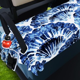 AQQA Golf Cart Seat Covers with 4 Side Pockets, Tropical Feather Shell Microfiber Golf Cart Seat Blanket, Golf Blanket, Golf Accessories, Golf Cart Seat Towel Fits All 2-Seat Golf Carts, 55"x 32"