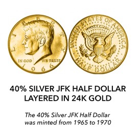 American Coin Treasures Silver JFK Half Dollar Coin Layered in Pure Gold