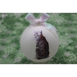 C011 Hand-made Christmas Ornament cat kitten - Tiger Tabby sitting brown (irid)