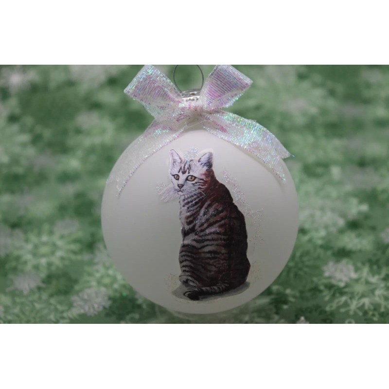 C011 Hand-made Christmas Ornament cat kitten - Tiger Tabby sitting