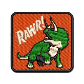 Triceratops Rawr Roar Dinosaur Multi-Color Embroidered Iron-On Patch Applique - Mini 2.0 Inch