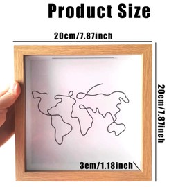 Qwrqwr Adventure Archive Box Travel Memory Box Display for Collecting Movie Sporting and Various Types of Memory Tickets Wooden Frame Creative Keepsake Container with World Map Design (wood)