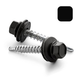 VOOXA Pack of 100 Self-Drilling Trapezoidal Tapping Screws 4.8 x 35 mm with EPDM Sealing Washer, Galvanised Steel RAL9005 Black, Hexagonal Head SW8