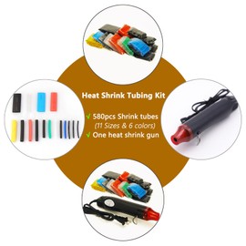 Heat Shrink Tubing Kit - 300W 392℉ Heat Gun for Shrink Tubing - 580Pcs 2: 1 Shrink Ratio Heat Shrink Tubing - Suitable for Wire Insulation Repair (Black Heat Shrink Gun).