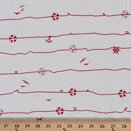 Cotton Jersey Knit Nautical Anchors Helm Life Preservers Fabric by The Yard- White (8757F-6M)