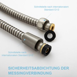 OFFO Shower Hose, Stainless Steel Replacement High Pressure Shower Pipe, Kink Protection, Shower Hose for Bathroom Fittings, Brushed Nickel, 1.6 m