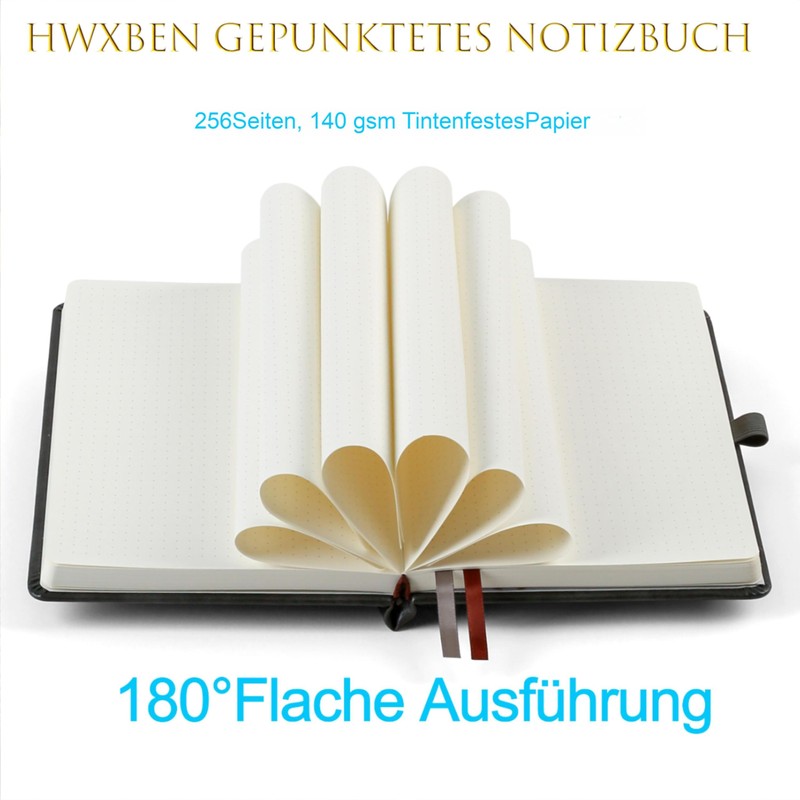 HwxBen Bullet Dotted Journal, Dotted Notebook, 256 Pages, 140 gsm