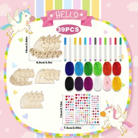 39 Teile Set Einhorn Bastelset, Steckenpferd Bastelset, Steckenpferd Basteln, Ideal Für Schule, Kunstunterricht, Geburtstagsparty, Geschenk Für Kinder - Mit 12 Holz-Einhörnern, 12 Farbstiften