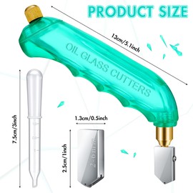 Honoson 6 Pcs Pistol Grip Oil Feed Glass Cutter Stained Glass Supplies Cutters Tools and 2-6mm Replaceable Cutting Heads and Cutting Oil Reservoir for Panes Window Mirrors Scoring(Green, White)