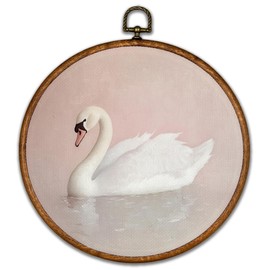 BCUANGD Swan Round Wall Art Decor - Vintage Animal Coquette Wall Art Canvas Frame Artwork Prints, Trendy Preppy Round Wall Hanging Decorations for Home Bedroom Girls Room Nursery, 10"x10"