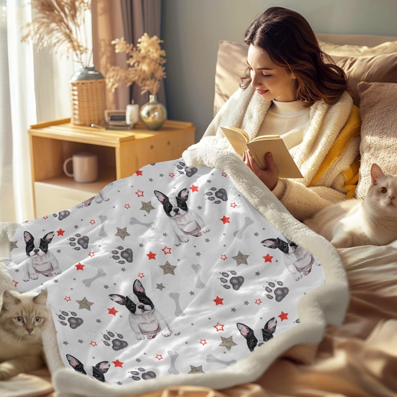 Sleepwish French Bulldog Sherpa Fleece Blanket for Couch Sofa Super