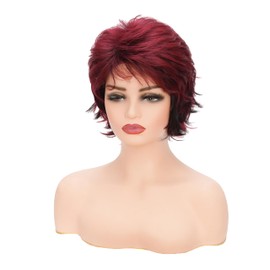 Sabosi Short Red Wigs for Women with Bangs Natural Synthetic Wig Natural Looking Synthetic Heat Resistant Fiber Wig for Daily Party Use