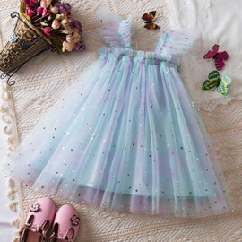 NNJXD Baby Girl Flower Butterfly Tulle Sleeveless Dress Elegant Toddler Birthday Party Dresses 122 Blue Size(5Y) 4-5 Years