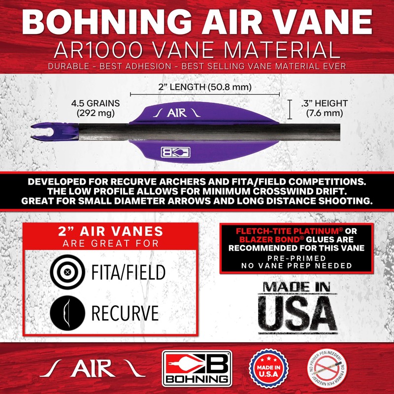 Bohning AIR Vanes, 2" Outdoor Target Vanes, 36pk, Red