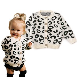 Simplee kids Baby Sweater Animal Leopard Printed Baby Cardigan for Autumn Fall 3-6 Months Black