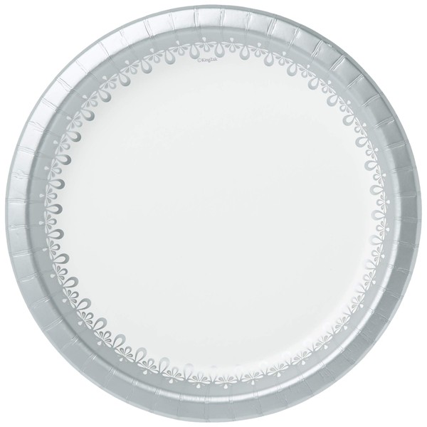 Hanna K. Signature Collection Round Party Plate-10 | White/Silver | Precious Collection | Pack of 1 Paper Plate, 10.25"