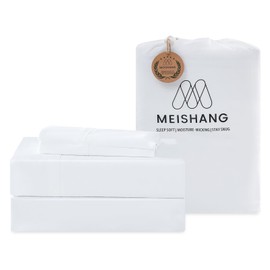 MEISHANG Cooling Sheet Set King Size -Cooling Sheets-Rayon Derived from Bamboo Soft BedSheets 16" Deep Pocket - 4 Piece Set - White King