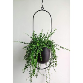 RISEON Boho Black Metal Plant Hanger,Metal Wall and Ceiling Hanging Planter, Modern Planter, Mid Century Flower Pot Plant Holder, Minimalist Planter for Indoor Outdoor Home Decor