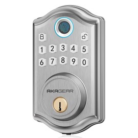 Keyless Entry Door Lock - AkaGear Smart Door Lock, Fingerprint Electronic Keypad Deadbolt Lock, Smart Lock for Front Door, Auto-Lock & One Touch Locking, Easy Installation - Satin Nickel