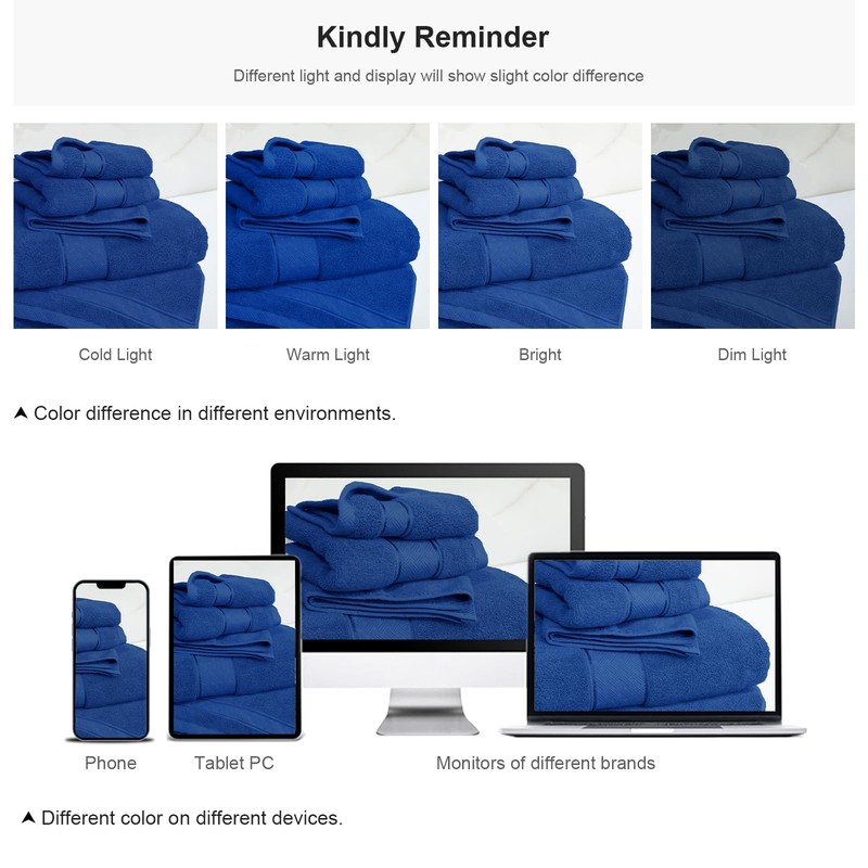 COZYART Royal Blue Bath Towels Set 6 Piece, 2 Bath