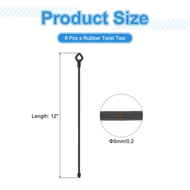 PATIKIL Rubber Twist Ties, 12 Inch Silicone Reusable Twist Ties Heavy Duty Bendable for Bundling Holding, 8 Pcs, Black