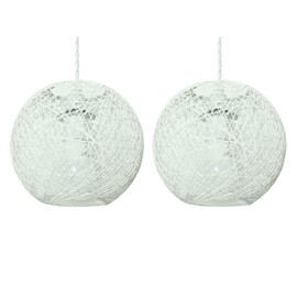 firstchoicelighting Set of 2 Natural Abaca Globe Ceiling Light Shades, White Rattan Wicker Pendant Shades, Diameter 20cm