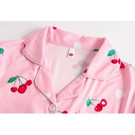 Vopmocld Girls 2PCS Pajama Sets Button Down Short Sleeve with Shorts Sleepwear Summer Cute Lounge Outfit Sets for Teens Stretchy Jammies, Red Cherry, 8