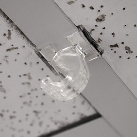 Clear Plastic Drop Ceiling Hooks with Hinge - One Piece Grid Ceiling Hangers - 10 Pack