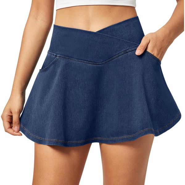 IUGA Stretchy Denim Skort V-Waist Jean Skort with Pockets High