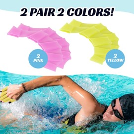 kina - Webbed Swimming Gloves | Swim Palm-fingers Fins | Frog Model | Superior Speed and Performance | Flexible and Comfortable | For Beginners and Experienced Professionals (Yellow-Pink 2 Pairs)