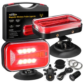 Partsam Wireless LED Trailer Light Kit 4000mAh Battery, Portable Magnetic Rectangle Stop Turn Reverse License Towing Tail Lights w/Metal Bracket 7-Pin Plug for Trucks Trailers 12-24V IP67 Waterproof