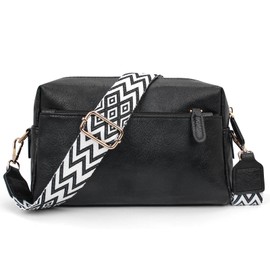 Tibimon Crossbody Bag Women's Wide Strap, Leather Modern Bags with Wide Shoulder Strap, Handbag, Women's Small Shoulder Bag with Zip and Removable Shoulder Strap (Black), black