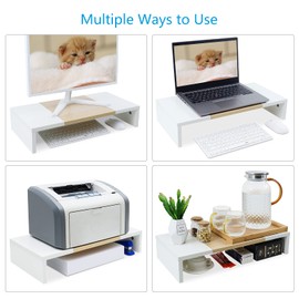 TEAMIX 20 inch Monitor Riser, Wood Monitor Stand for Desk, Sturdy TV/Screen/PC/Printer/Laptop Riser,Computer Shelf with Storage TV Holder for Home Office (White+Maple, 20 inch)