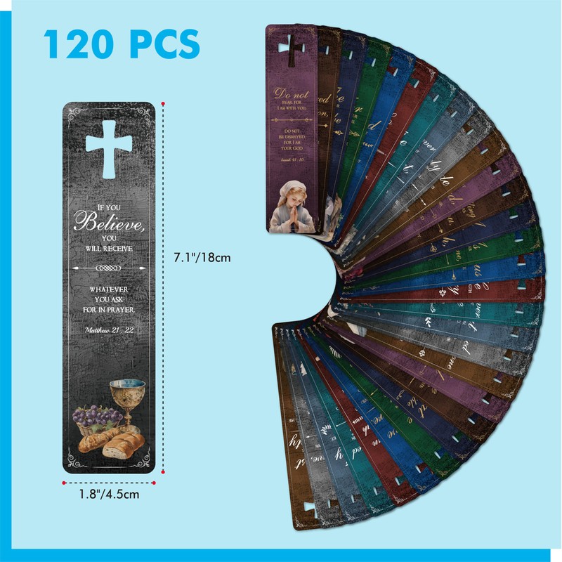 120 PCS Bible Bookmarks, 30 Designs with Hollow Cross Double