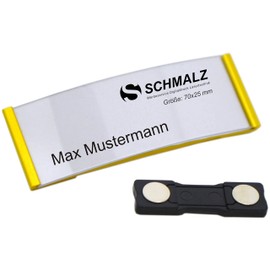 Schmalz® Pack of 10 Elegant Aluminium Name Badges with Strong Magnet Double Magnet Silver Anodised Professional Quality Fashionable Curved Approx. 70 x 25 mm with Paper Slot (Gold)