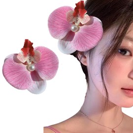 5Pcs Orchid Flowers Hair Clip Hawaiian Butterfly Orchid Hairpin Orchid Flower Hair Barrette Phalaenopsis Pearl Hair Accessories for Women Girls (Random color)