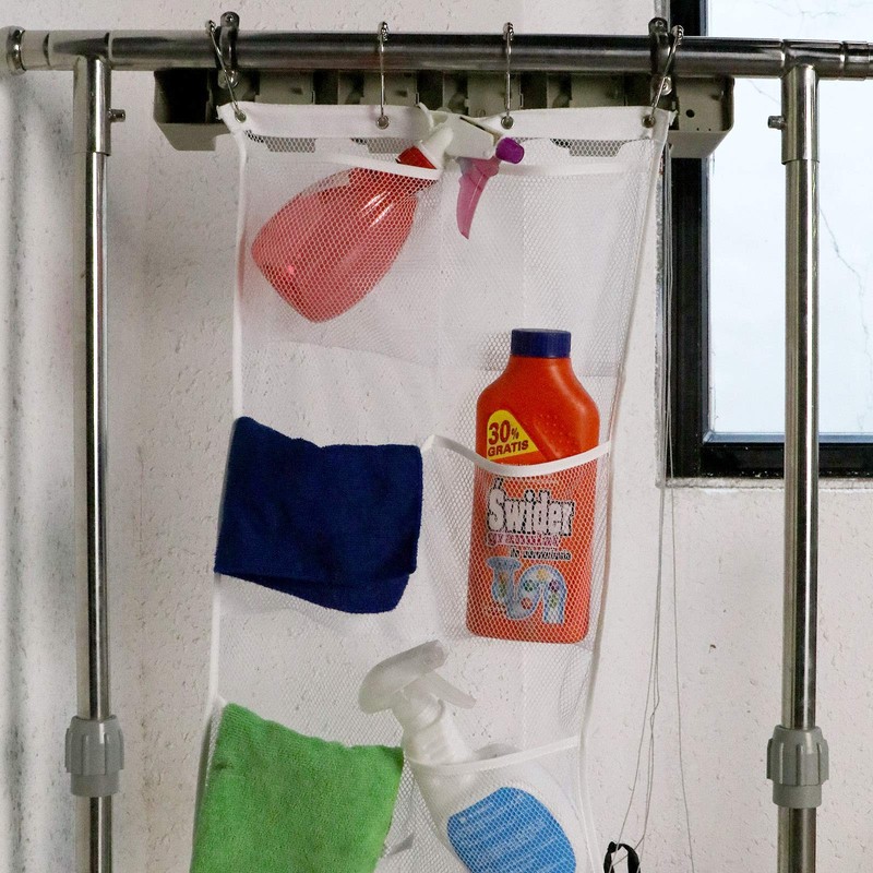 OTOTEC 6 Pockets White Rectangle Shower Hanging Mesh with 4