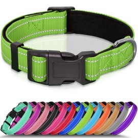 Seyezo Refective Dog Collar, Soft Neoprene Padded Pet Collar for Small, Medium, Large Dogs, Adjustable Puppy Collars with Quick Release Buckle, Safe Breathable Nylon Dog Collars for Puppies(Green,XS)