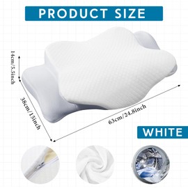 HunnmingRe Cervical Pillow Case Cover Comfortable and Breathable Memory Foam Cervical Neck Pillow Case Cover with Zipper(White,Queen Size)