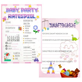 Baby Shower Games, (50 Cards - Printed on Both Sides) German, Guessing Game for Baby Shower, Baby Shower Typing Cards, Baby Shower Cards to Fill in, Baby Shower Games for Boys and Girls